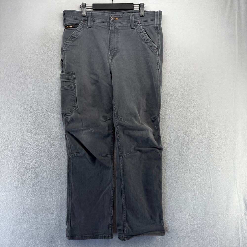 Ariat Jeans Men's 34x32 Fits 34x30 Gray Rebar M4 Relaxed boot Carpenter Faded